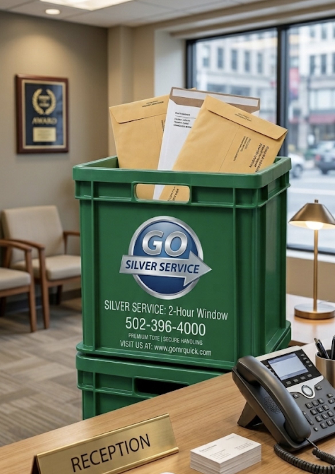 green crate with envelopes blue 3176